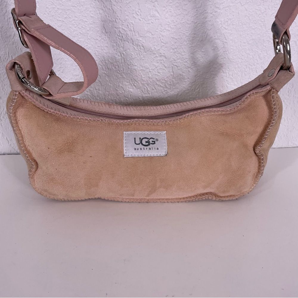 UGG Light Pink Leather Suede Fur Lined Small Shoulder Purse - Picture 3 of 8